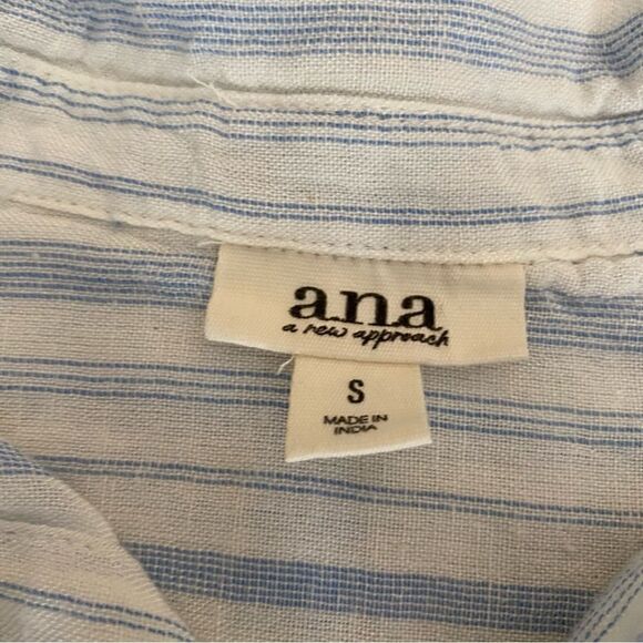Ana Linen Blend Button Front Camp Shirt Short Sleeve Blue White Stripe Small - Picture 3 of 4